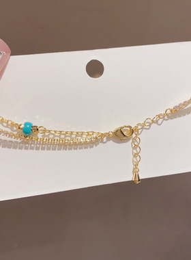 小众简约锆石蓝球双层手链女款
