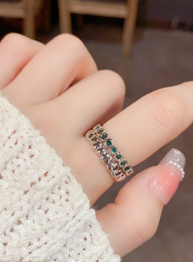 韩系小众金色豆豆锆石开口两件套