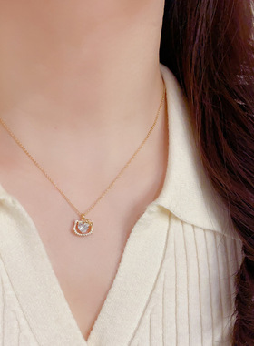 日韩甜美百搭超闪锆石KT猫项链