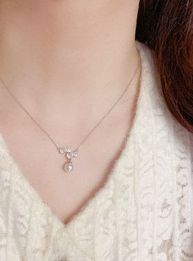 微镶锆石蝴蝶结珍珠锁骨链