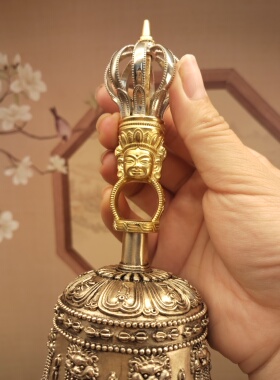 西藏精工黄铜白铜双色九股金刚铃杵摆件声音清脆响亮居家摆件佛堂