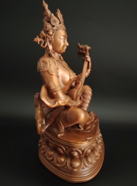 藏传紫铜妙音佛母菩萨妙音天女摆件家居随身供奉摆件工艺品三寸
