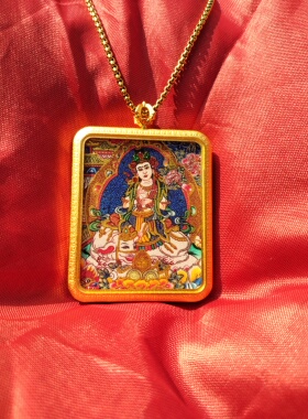 新款西藏民族风手绘描金描银彩金工艺唐卡画带盒吊坠男女个性项坠