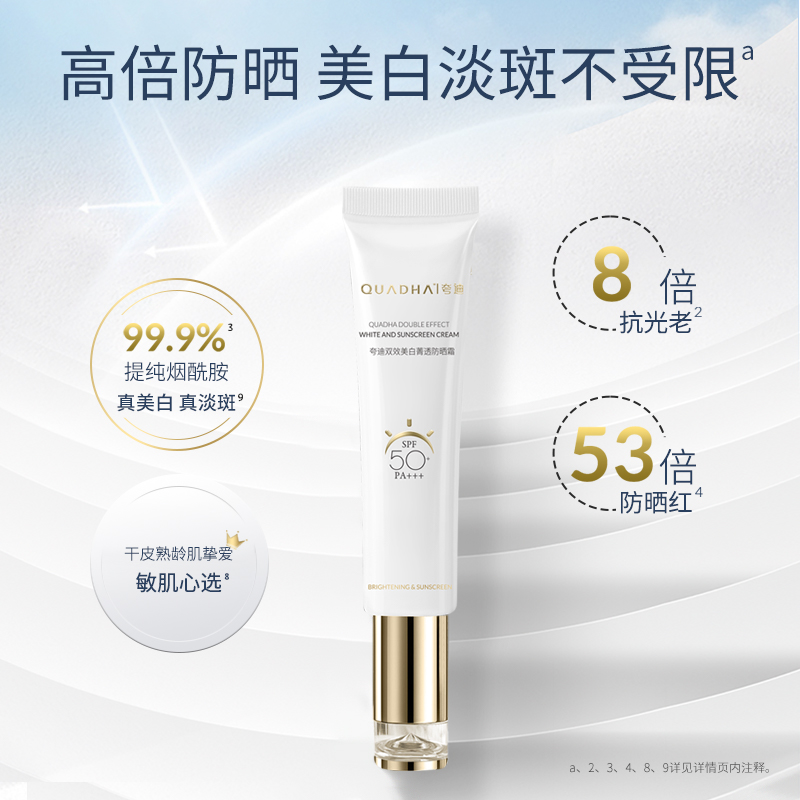 【618立即付定】华熙生物夸迪双效美白菁透防晒霜隔离霜女SPF50+
