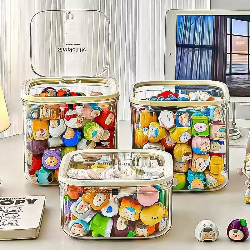 萌粒收纳盒桌面按压开盖防尘带盖小杂物零食糖果罐盲盒收纳展示架,淘宝优惠券,粉丝福利购,淘宝优惠卷