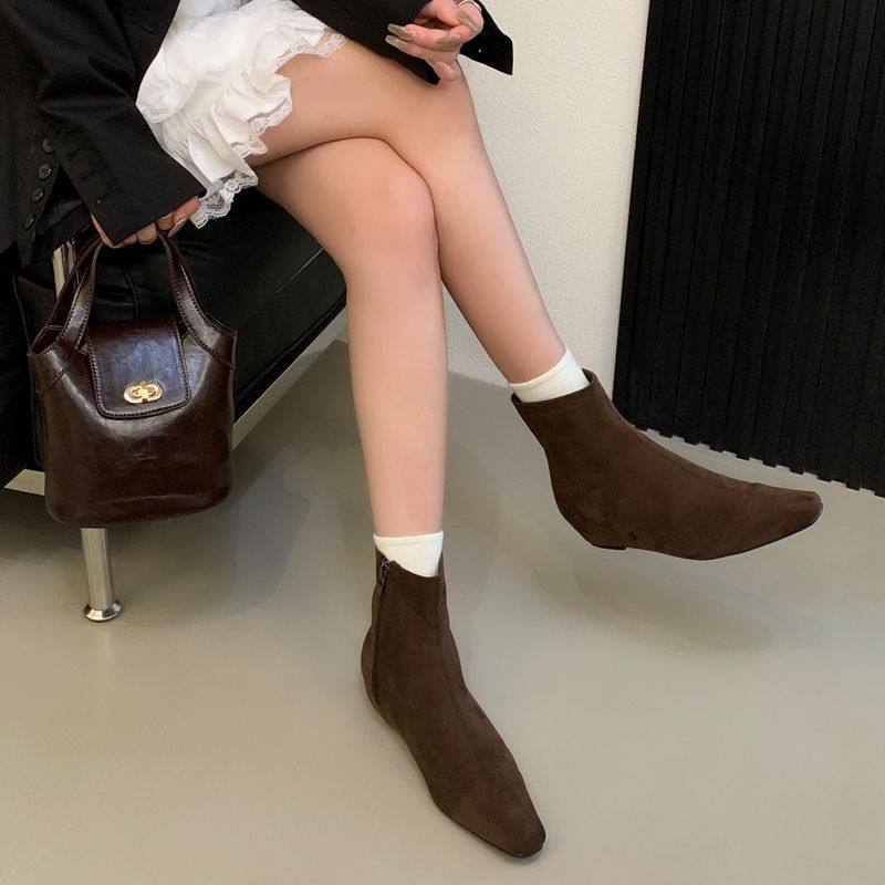 DASU秋冬平底短筒切尔西靴子方头低跟内增高绒面裸靴软皮小短靴女,淘宝优惠券,粉丝福利购,淘宝优惠卷