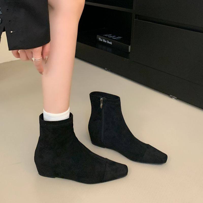 DASU秋冬平底短筒切尔西靴子方头低跟内增高绒面裸靴软皮小短靴女,淘宝优惠券,粉丝福利购,淘宝优惠卷