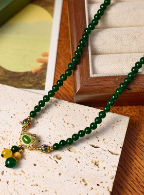 天然绿玛瑙气质中式国风串珠项链