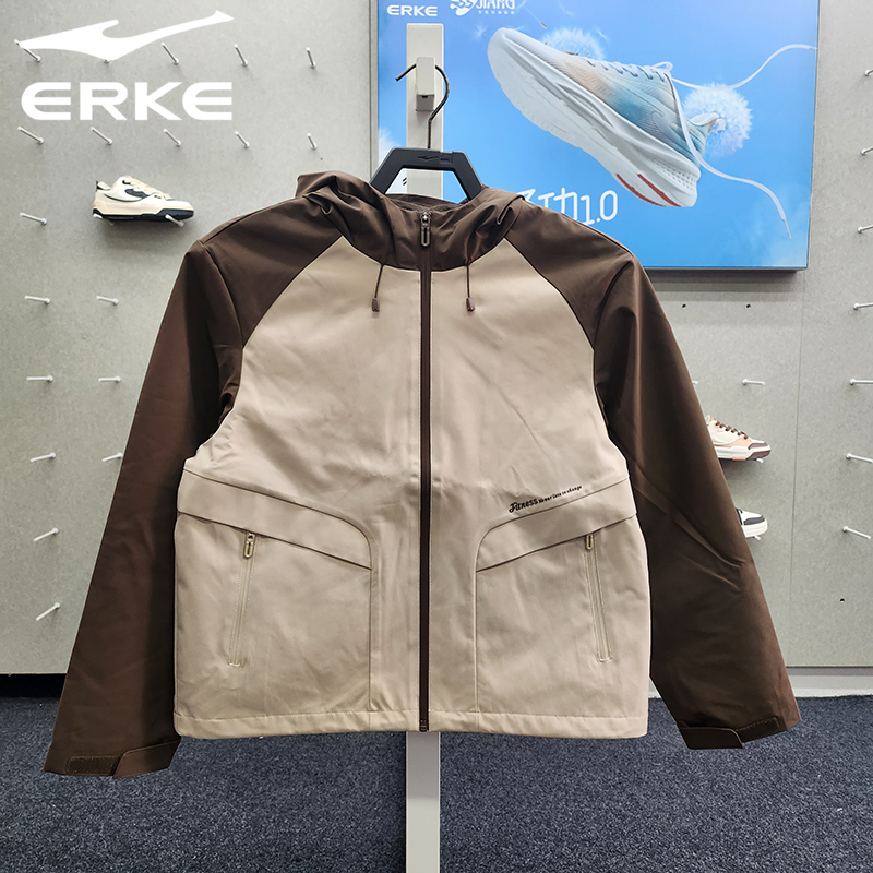 鸿星尔克2025秋季新品女士连帽运动外套百搭舒适风衣12225301029