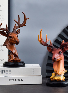 现代创意鹿头树脂工艺品摆件客厅