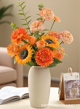 白色陶瓷花瓶复古拉丝摆件客厅插