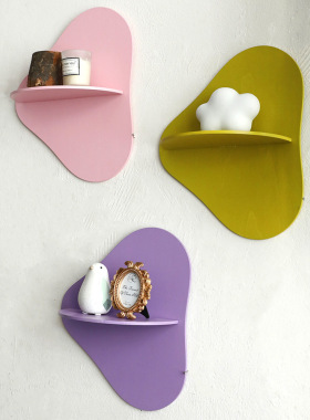 波西米亚木质云朵形状墙壁水晶收纳置物架 简约民宿家居挂件装饰