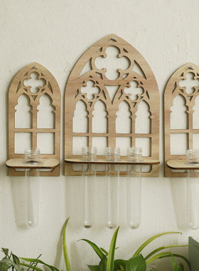 波西米亚门框镂空木质试管绿萝墙壁置物架简约卧室家居装饰工艺品