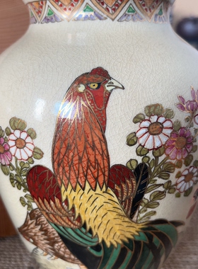 日本制 萨摩烧 昭和时期物件 花瓶 花器 未使用品 手绘 3-94