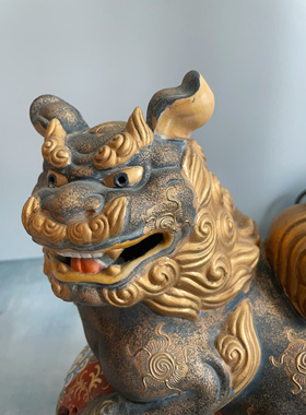 日本制 九谷烧 太吉窑 老物件 狮子 摆件 置物 da-a-89