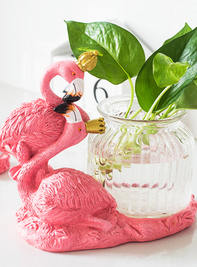 火烈鸟水培绿萝植物小花瓶玻璃透明水养桌面北欧清新创意装饰摆件