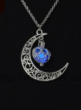 IPARAM moon glowing necklace, green stone charm jewelry, sil