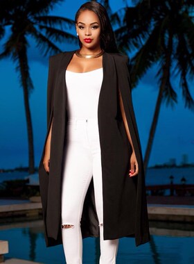 Solid color long section large cloak XL women's blazer