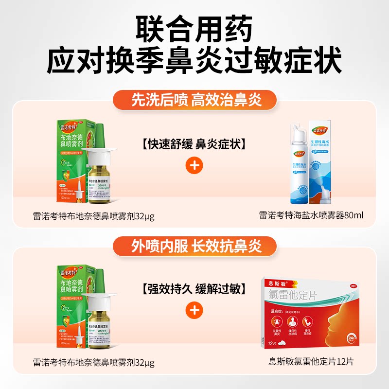 雷诺考特布地奈德鼻喷雾剂旗舰店过敏性鼻炎药原研进口药过敏药