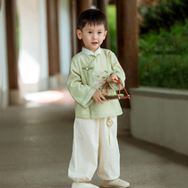 2023 autumn new boy Handsuit suit Childrens blouses Long sleeves Long sleeves Long pants open-shirt handsome China Wind and ancient style