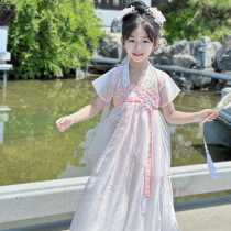 2023 Summer New Pint Girl Hanfu Gust Ancient Style Chinese Wind Dress Chinese Style Dress With Embroidery Dresses Skirt children