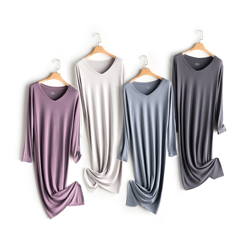 思篇旗舰店莫代尔睡衣女士长袖睡裙春秋薄款连体孕妇长款家居服连衣裙可外穿2