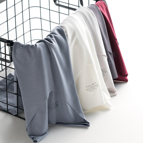 莫代尔t恤男士夏季潮纯色短袖v领简约无痕上衣宽松型汗衫体恤 - 图3