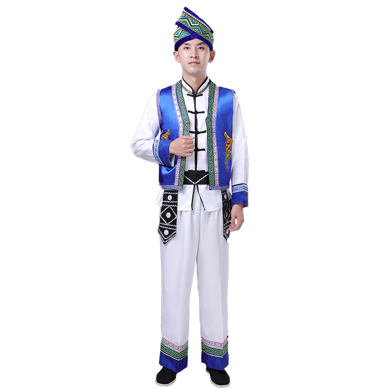 纳澜彩旗舰店壮族演出服装男士云南少数民族成人苗族舞蹈表演服葫芦丝演出服饰3