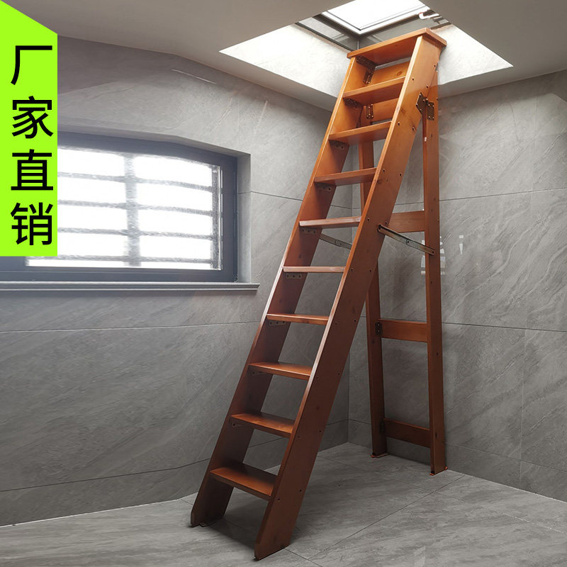 实木梯子家用折叠梯加厚单侧人字梯移动木梯子室内阁楼踏步楼梯_虎窝淘