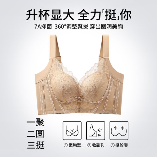 婷美2026夏小胸聚拢蕾丝内衣抑菌调整型不空杯收副乳提拉防垂文胸 - 图0