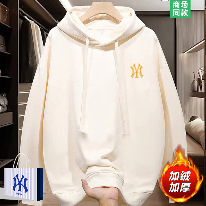 【奥莱专场】立体刺绣 | 痞帅风 | 加绒卫衣男士潮牌冬装连帽外套 - 图1