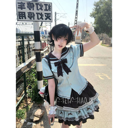 【仲夏可可】莓喵JK原创水手服薄巧蛋糕短裙套装日系甜美可爱收腰 - 图1