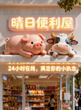 玻璃钢创意立体柴犬门头雕塑装饰摆件宠物店卡通造型牛熊猪羊摆件