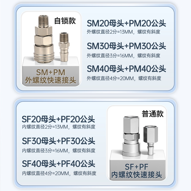 c式快速接头气管自锁接头不锈钢快装快插塑钢气动工具空压机对接 - 图3