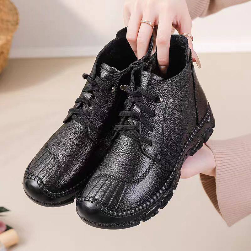 冬季保暖加绒平底女鞋妈妈鞋防滑棉鞋真皮软皮软底短靴子中年女士,淘宝优惠券,粉丝福利购,淘宝优惠卷