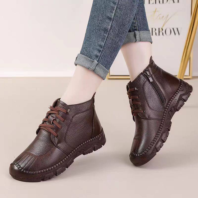 冬季保暖加绒平底女鞋妈妈鞋防滑棉鞋真皮软皮软底短靴子中年女士,淘宝优惠券,粉丝福利购,淘宝优惠卷