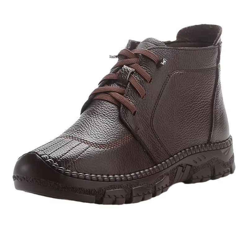 冬季保暖加绒平底女鞋妈妈鞋防滑棉鞋真皮软皮软底短靴子中年女士,淘宝优惠券,粉丝福利购,淘宝优惠卷