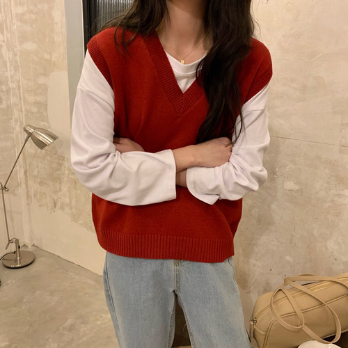 黑色无袖针织马甲女2026新款春秋宽松外搭v领毛衣背心叠穿早秋季 - 图3