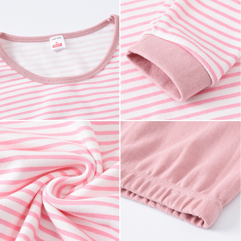 青少年纯棉薄款初中学生棉毛衫 桃莎芯保暖套装