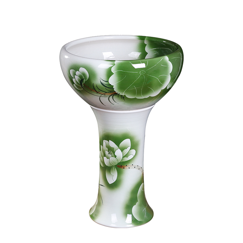 陶瓷落地立柱式鱼缸碗莲睡莲盆大号养鱼盆乌龟荷花缸家用造景摆件 - 图3