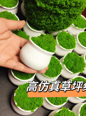 手工钩织盆栽小花盆填充物草坪毛线迷你珊瑚绒毛线团手编绿地仿真