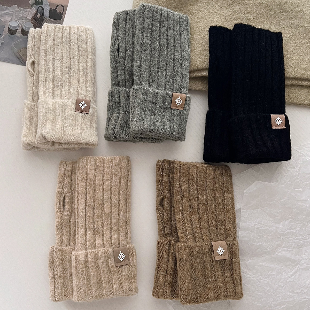 秋冬韩国ins半指手套含羊毛纯色针织保暖护腕手套学生可触屏手套,淘宝优惠券,粉丝福利购,淘宝优惠卷