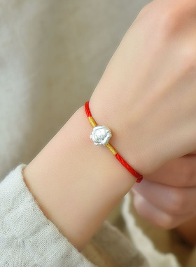 兔年本命年足银生肖兔红绳通用银