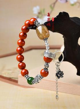 天然发晶南红手链S925老银手串