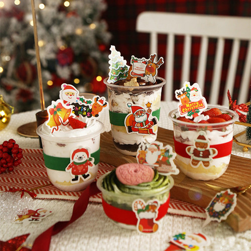 圣诞节弹力杯套20只 包装盒奶茶杯零食罐圣诞老人姜饼人节日装饰 - 图1