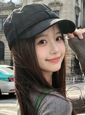 日系复古显脸小大头围鸭舌帽女