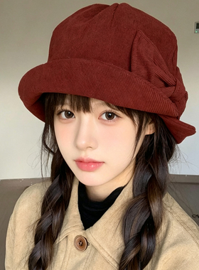 秋冬保暖蝴蝶结渔夫帽女显脸小