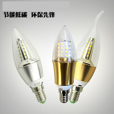 led蜡烛灯泡尖泡拉尾e14小螺口尖头节能水晶吊灯暖白光5W超亮光电 - 图0