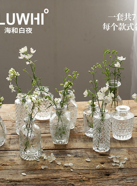 透明装饰小花瓶ins风家居摆件马德里客厅茶几插花小花瓶法式浮雕