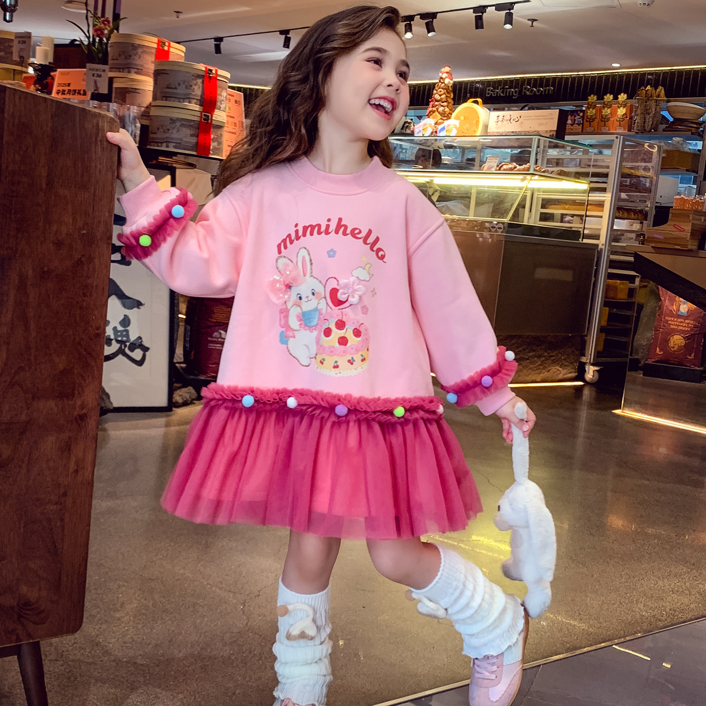 米米哈罗女童加绒卫衣裙冬2025新款儿童拼接网纱连衣裙女孩公主裙,淘宝优惠券,粉丝福利购,淘宝优惠卷